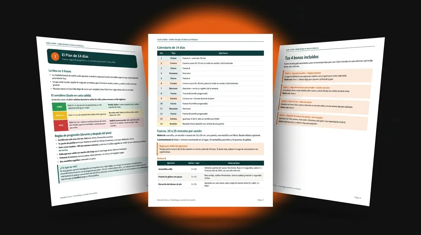 Páginas internas de la guía: calendario de 14 días y semáforo de carga
